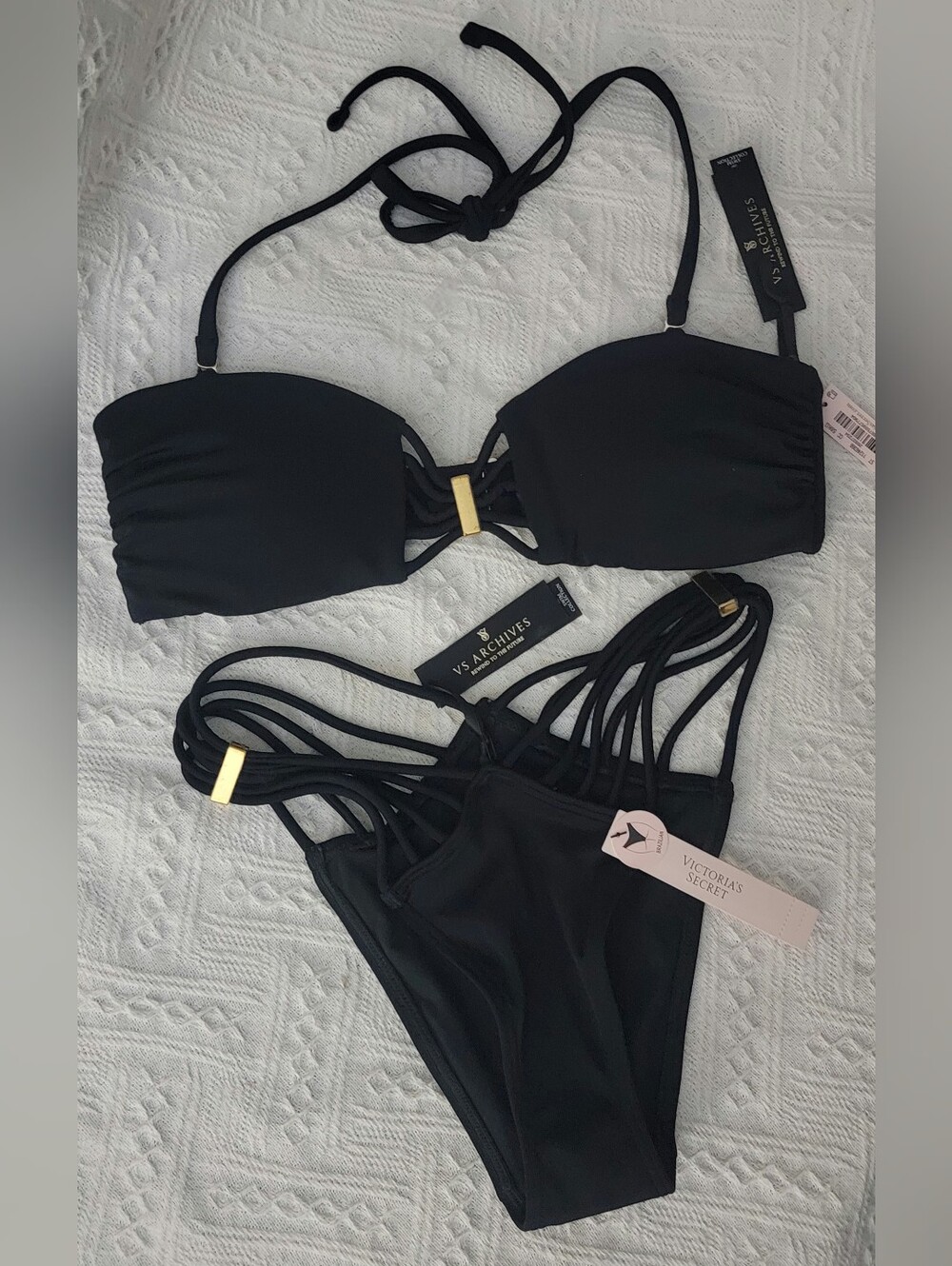 VS Archives Very Sexy Strappy Bandeau Bikini Set NWT Black XS